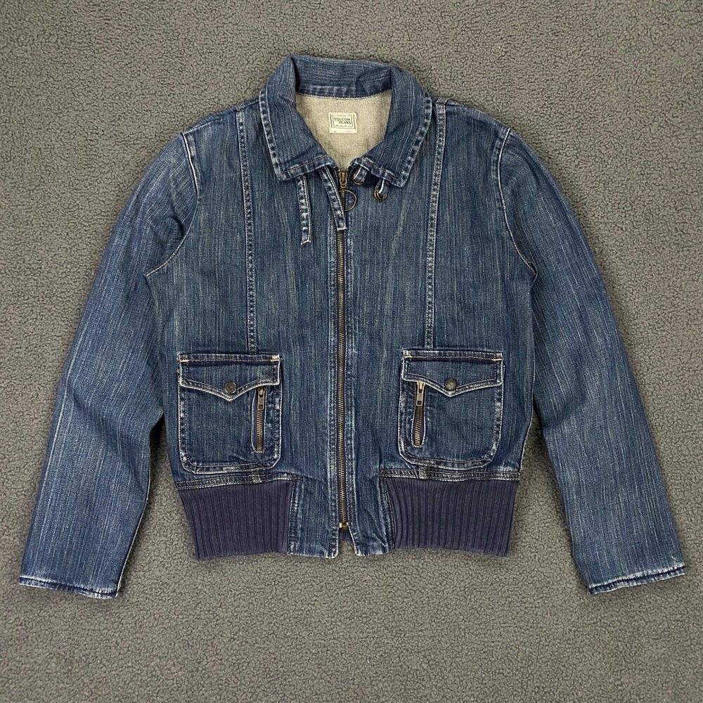 Vintage Y2K Volcom Denim Jacket Womens Large Bomber Cropped Utility Surf Skate